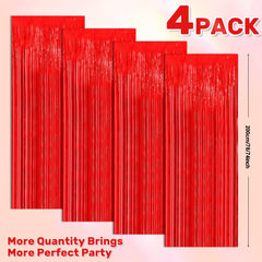 4pcs Red Foil Fringe Backdrop Curtains - Party Decorations Tinsel Streamers
