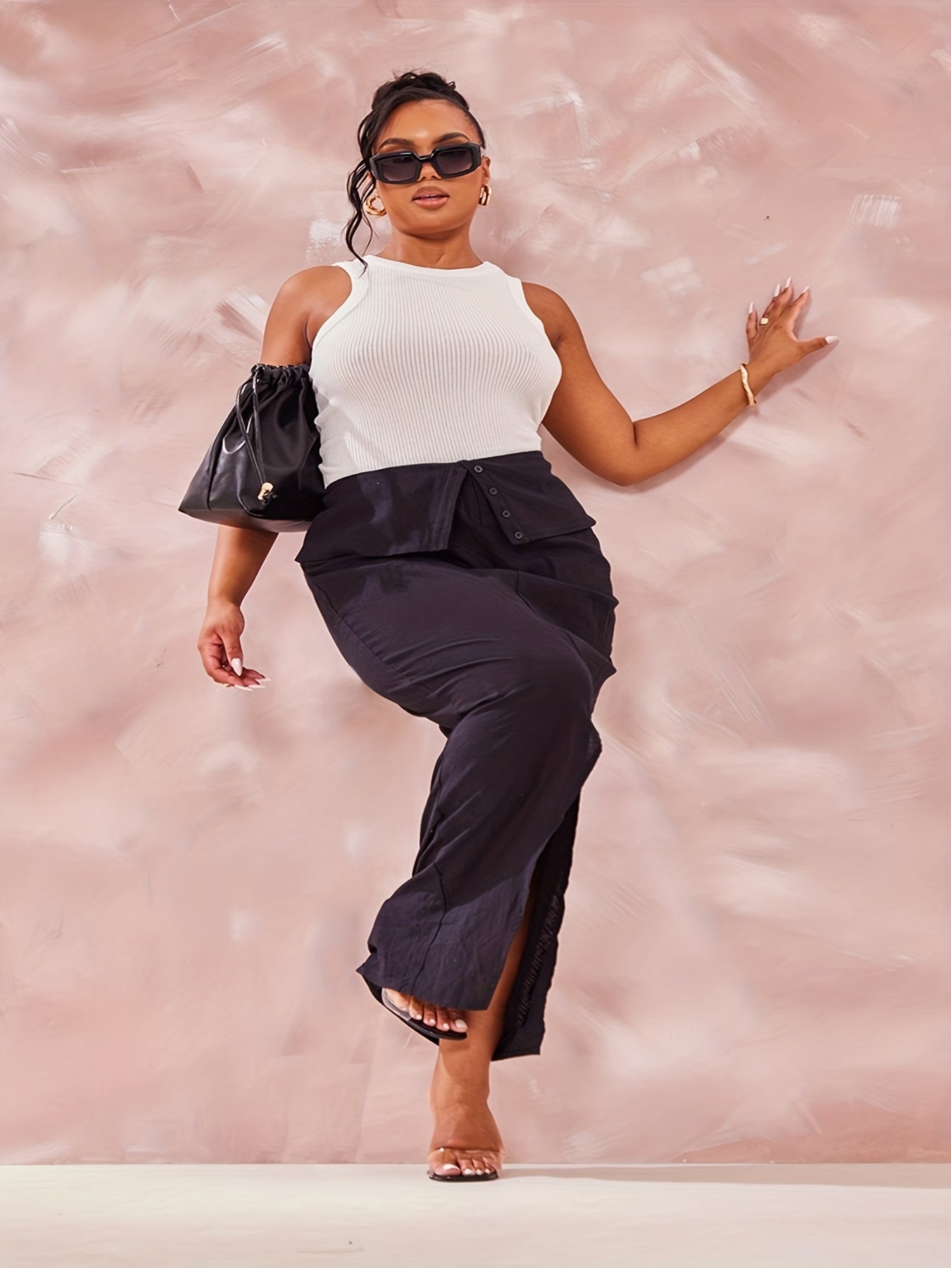  Solid Maxi Skirt with Button Detail
