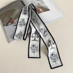 Vintage Floral Ribbon Skinny Scarf Neckerchief Hair Ribbon