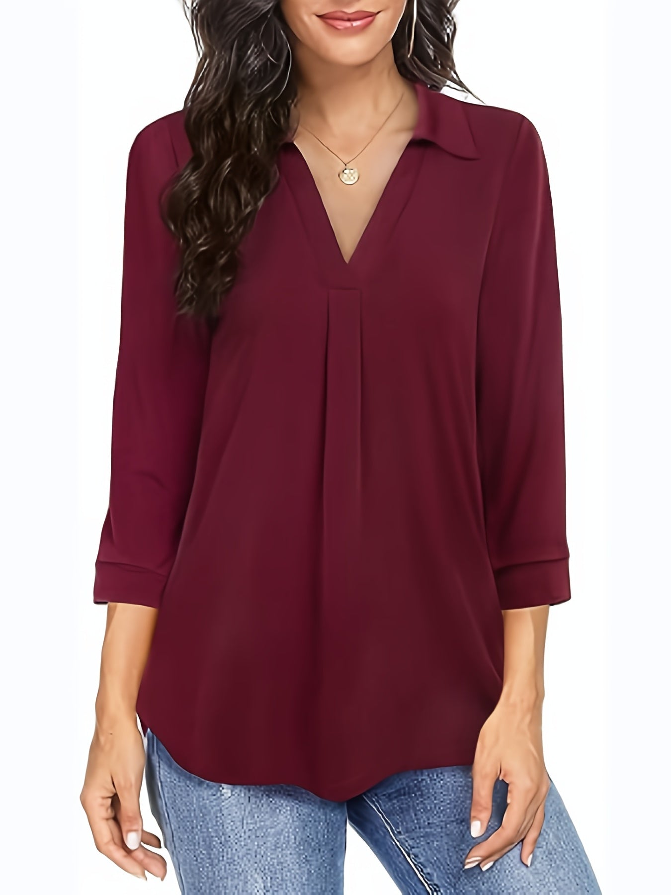  Solid Half Sleeve Tunic Top
