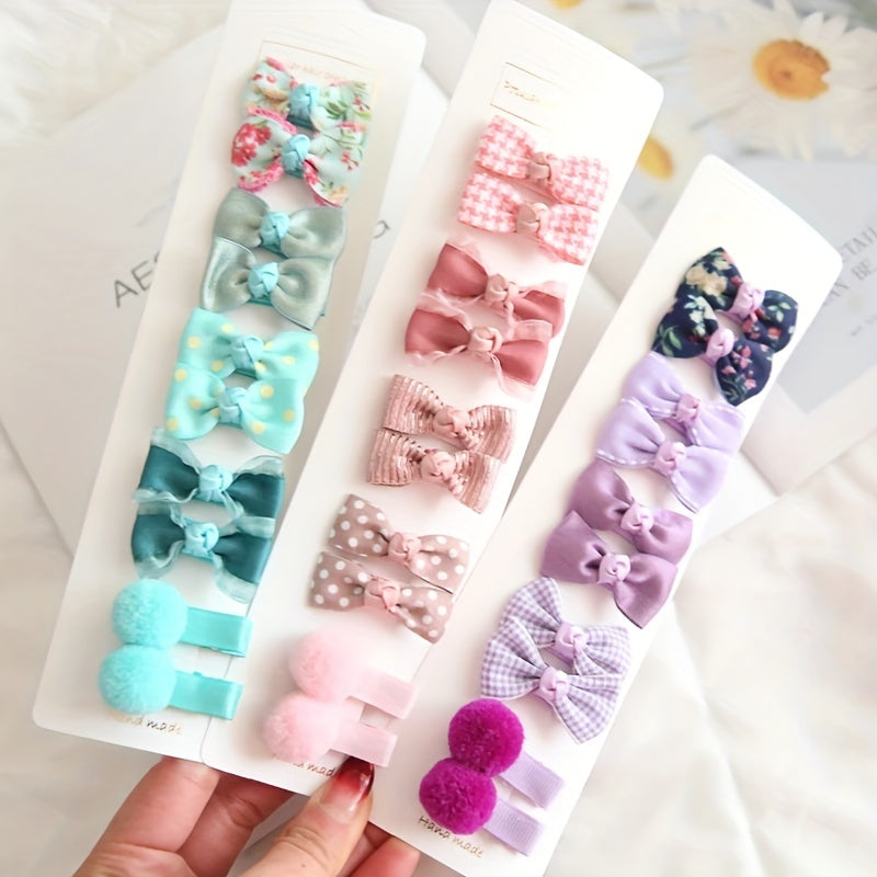 10pcs Princess Hair Accessories Gift Floral Plaid Polka Dot Bow Hair Clips