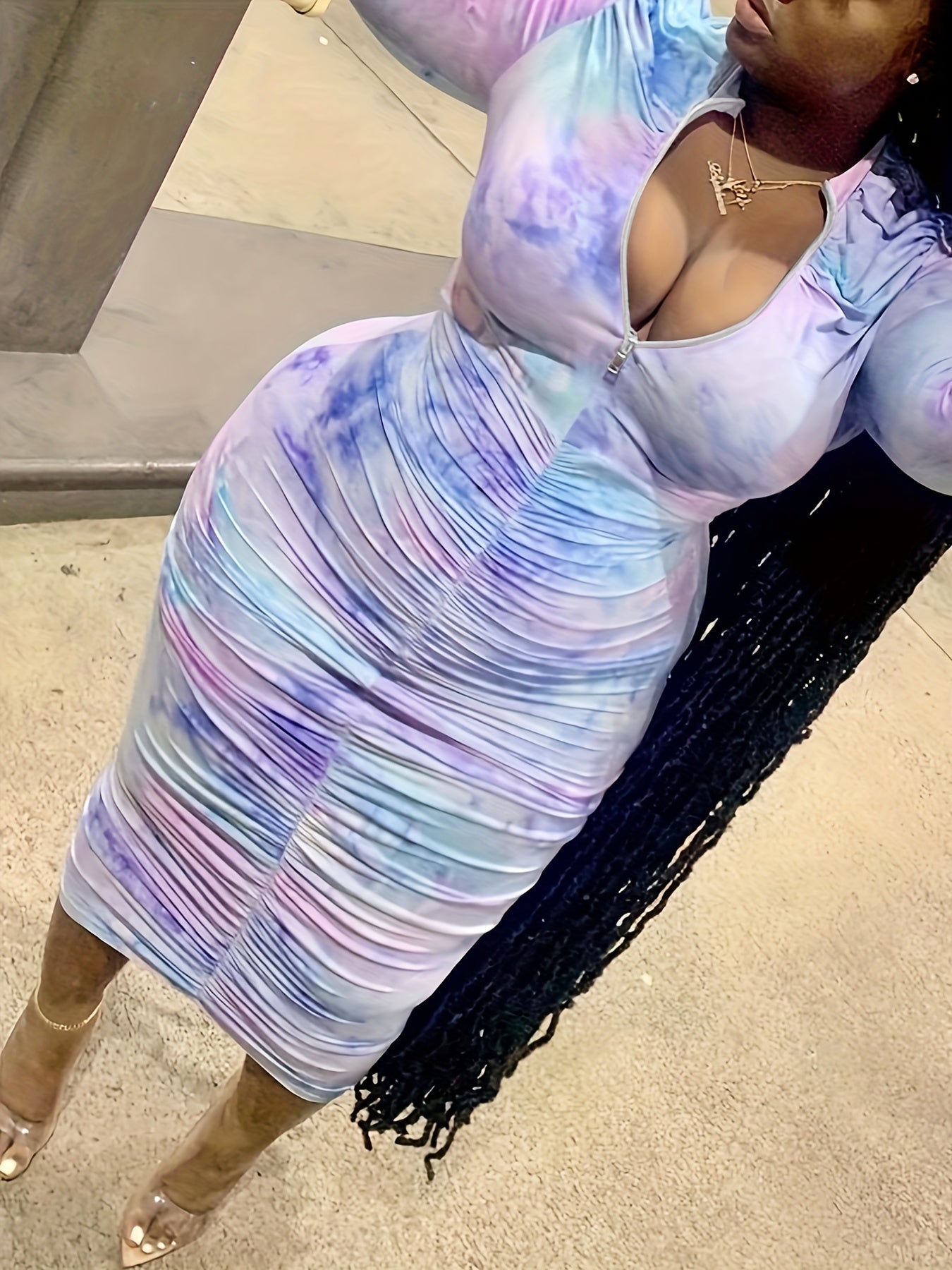  Tie Dye Long Sleeve Bodycon Dress