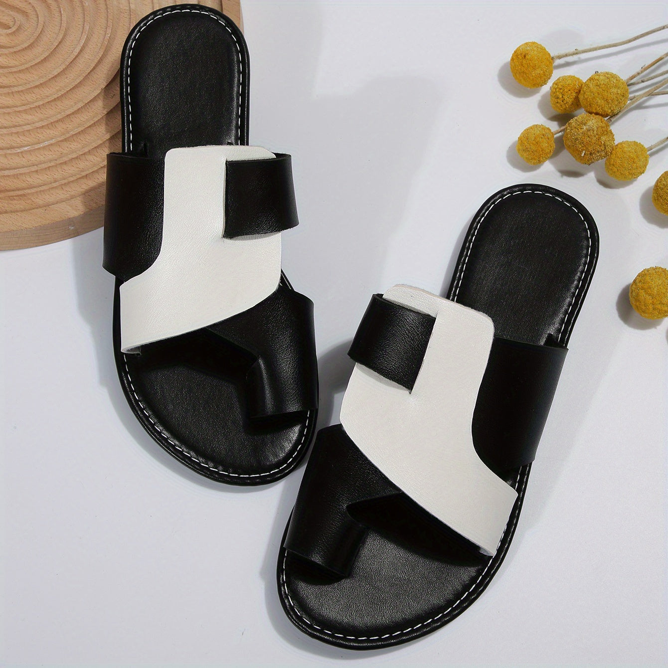 Colorblock Flat Slide Sandals - Summer Beach Shoes