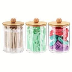 Cotton Swab Dispenser Jars With Bamboo Lids Storage Box