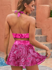  Tie Dye Bikini Set & Paisley Print Skort Swimsuit
