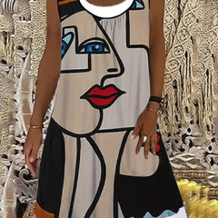  Abstract Figure Print Tank Dress