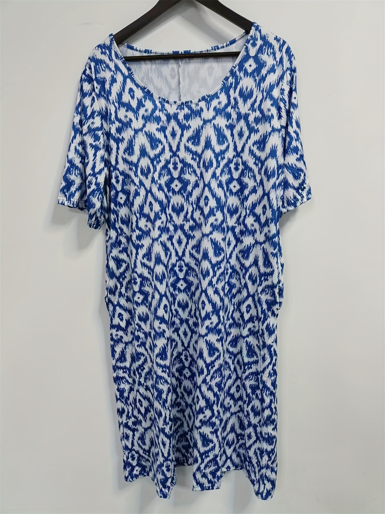  Ikat Print Short Sleeve Maxi Dress