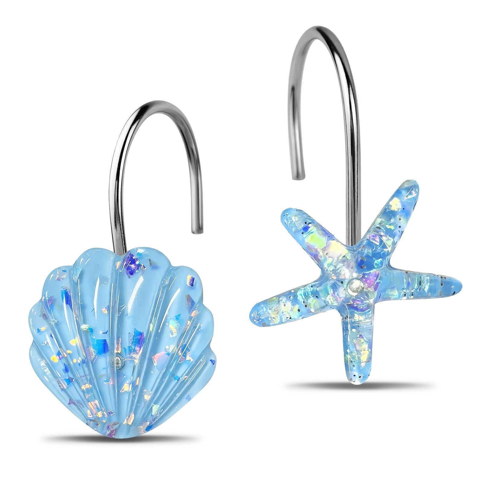 12pcs Ocean Series Shower Curtain Hooks Shell Starfish Shape Rings Bathroom
