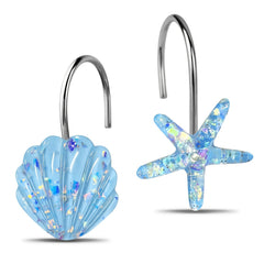12pcs Ocean Series Shower Curtain Hooks Shell Starfish Shape Rings Bathroom