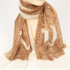 Retro Printed Silky Scarf Lightweight Breathable Chiffon Neck Scarf