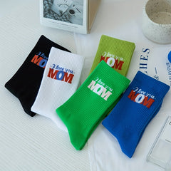 5 Pairs Letter Print Ribbed Socks Mid Tube Women's Stockings