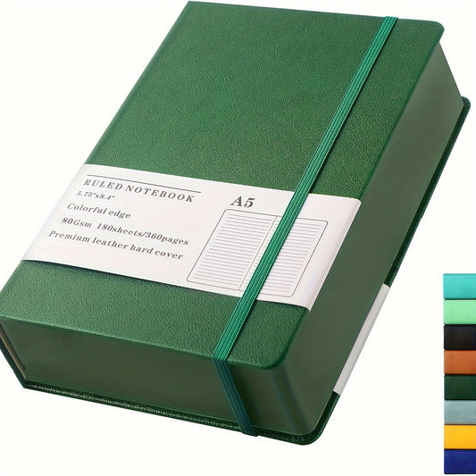 Thick Lined Diary Notebook Pen 365 Pages A5 College Rules Leather Hardcover