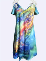  Summer Dress Women's Painting Print Lace Strap