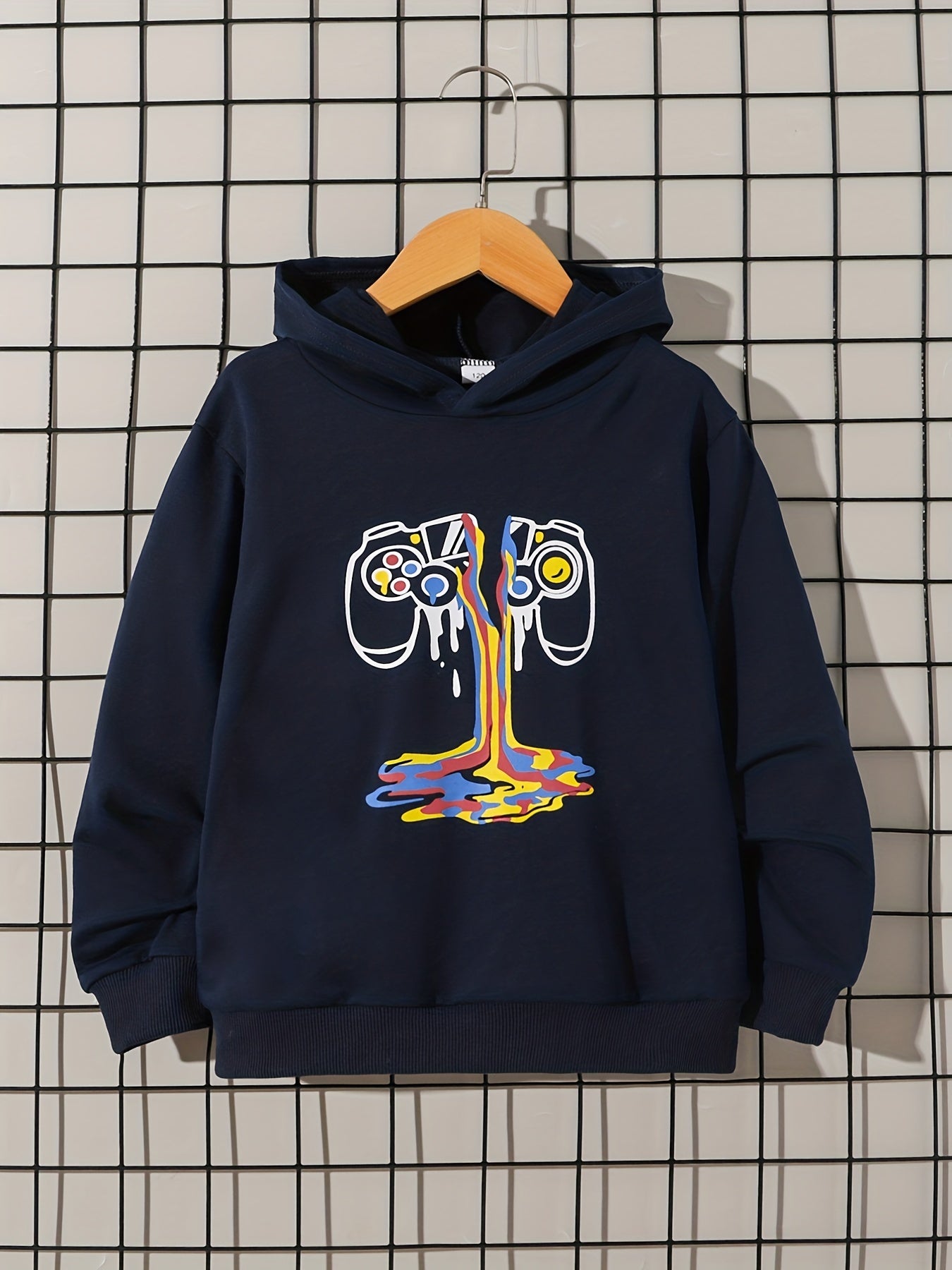 Boys Gamepad Print Hooded Sweatshirt for Spring Fall