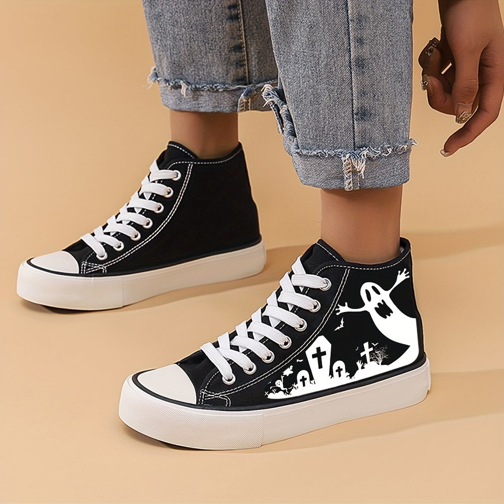 Halloween Grave & Ghost High Top Canvas Sneakers