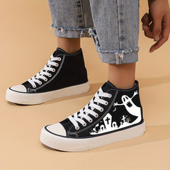 Halloween Grave & Ghost High Top Canvas Sneakers