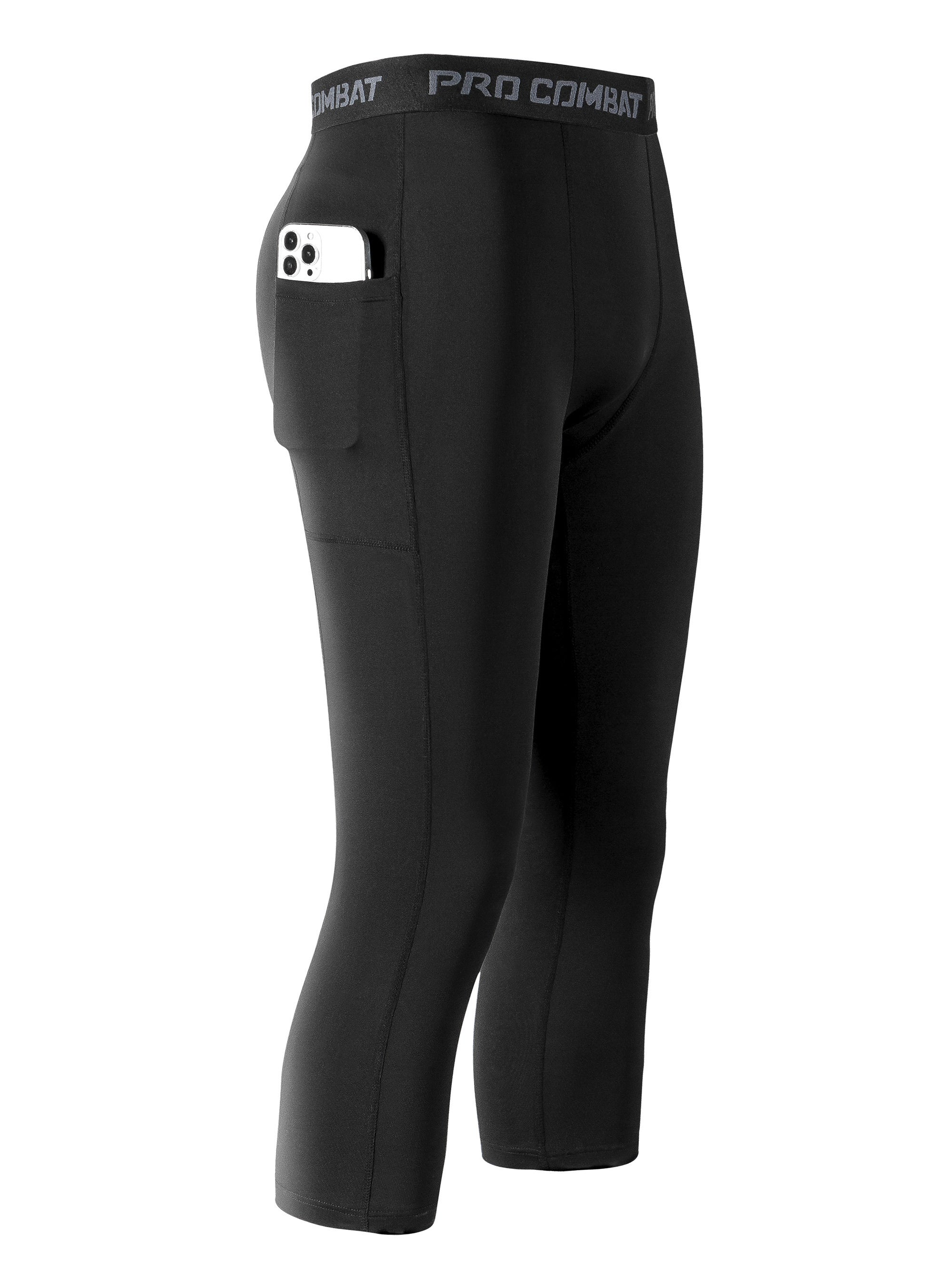 Men's Solid Pocket Leggings Active Quick Drying Sports Compression Pants