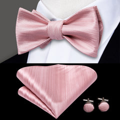 Men's Self Bow Ties Silk Set Necktie Bow Tie Pocket Square Cufflinks