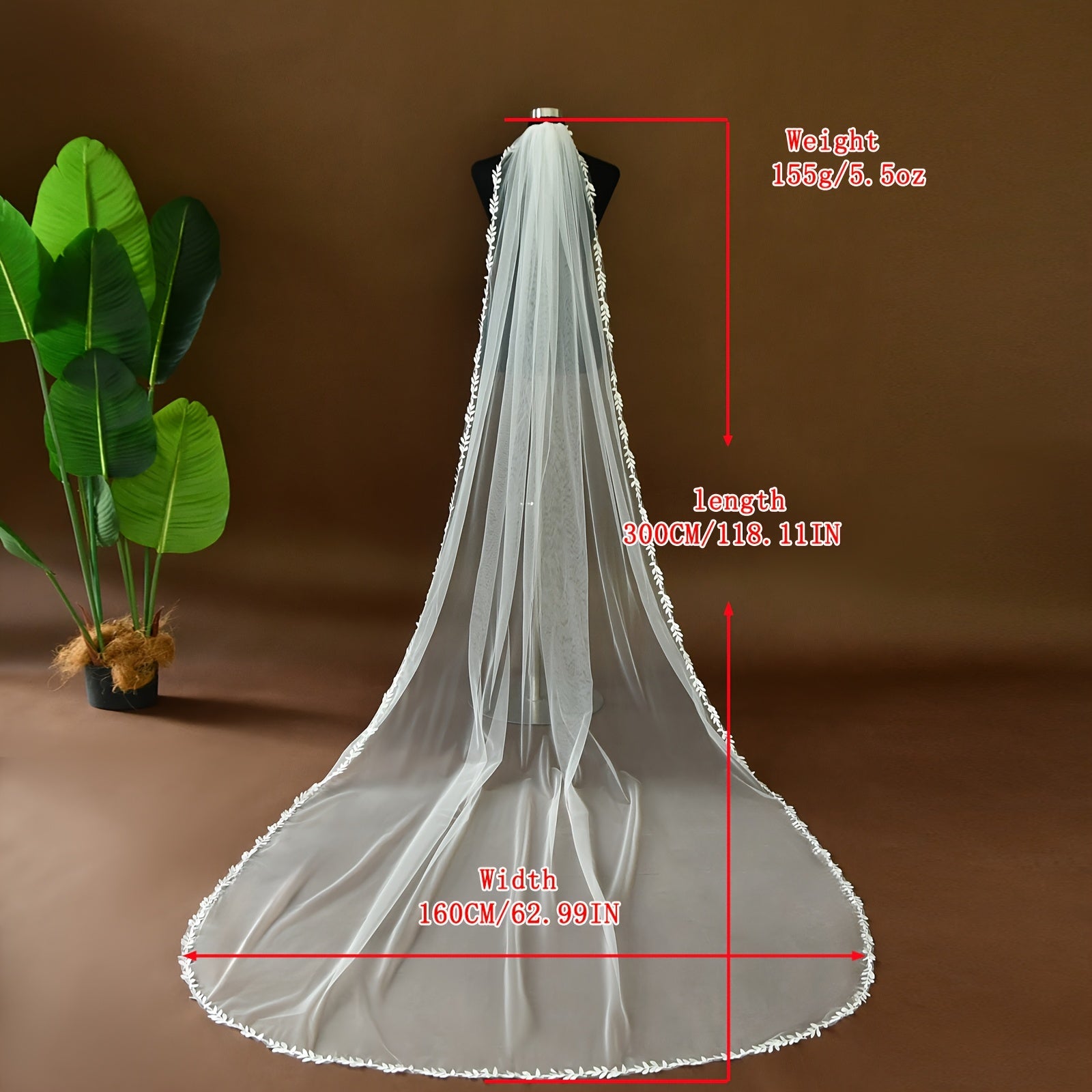 Romantic Bridal Veil with Lace Trim & Tulle Overlay