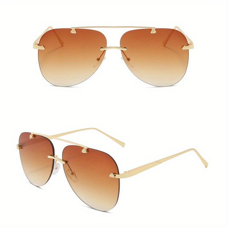 Men's Frameless Sunglasses UV400 Flat Top Aviator