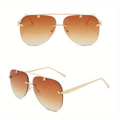 Men's Frameless Sunglasses UV400 Flat Top Aviator