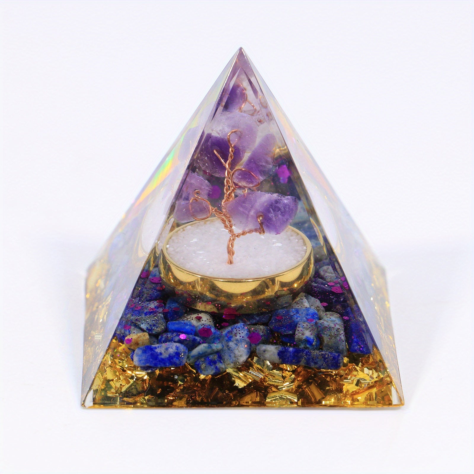 Tree Of Life Orgone Pyramid with Amethyst Ball