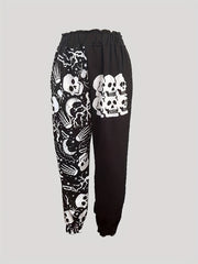 Skull Print Elastic Waist Jogger Pants Casual Loose Pants