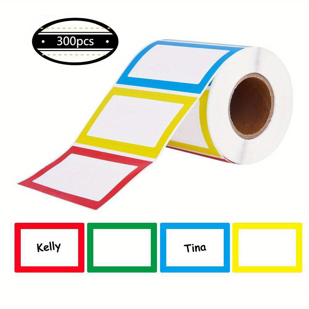 Colorful Border Name Label Stickers for School Office and Party - 150/300pcs