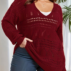  Casual Knit Top V Neck Sheer Pullover Sweater