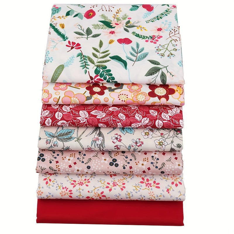 7pcs Red Series 2 Printed Fabric Patchwork Cloth Doll DIY Sewing Quil