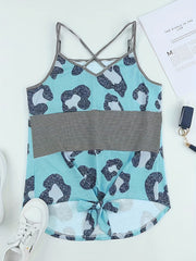 Stripe & Leopard Print Cross Front Cami Top V Neck Spaghetti Strap Summer Top