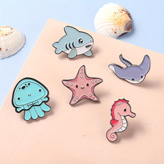Enamel Marine Life Brooch Set Shark Jellyfish Seahorse Pins