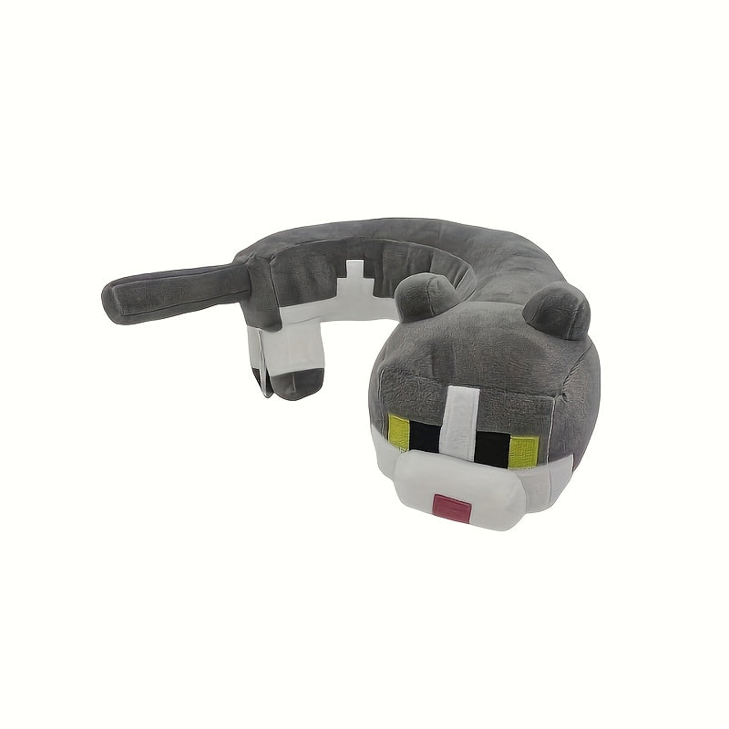 U Shaped Plush Toy Cat Soft Grey Stuffed Animal with Stripes Cartoon