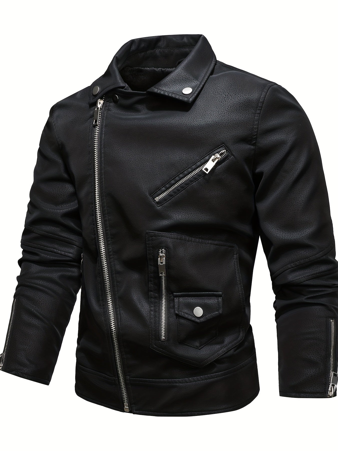 Men's PU Leather Lapel Thermal Jacket for Fall and Winter Outdoor Activities