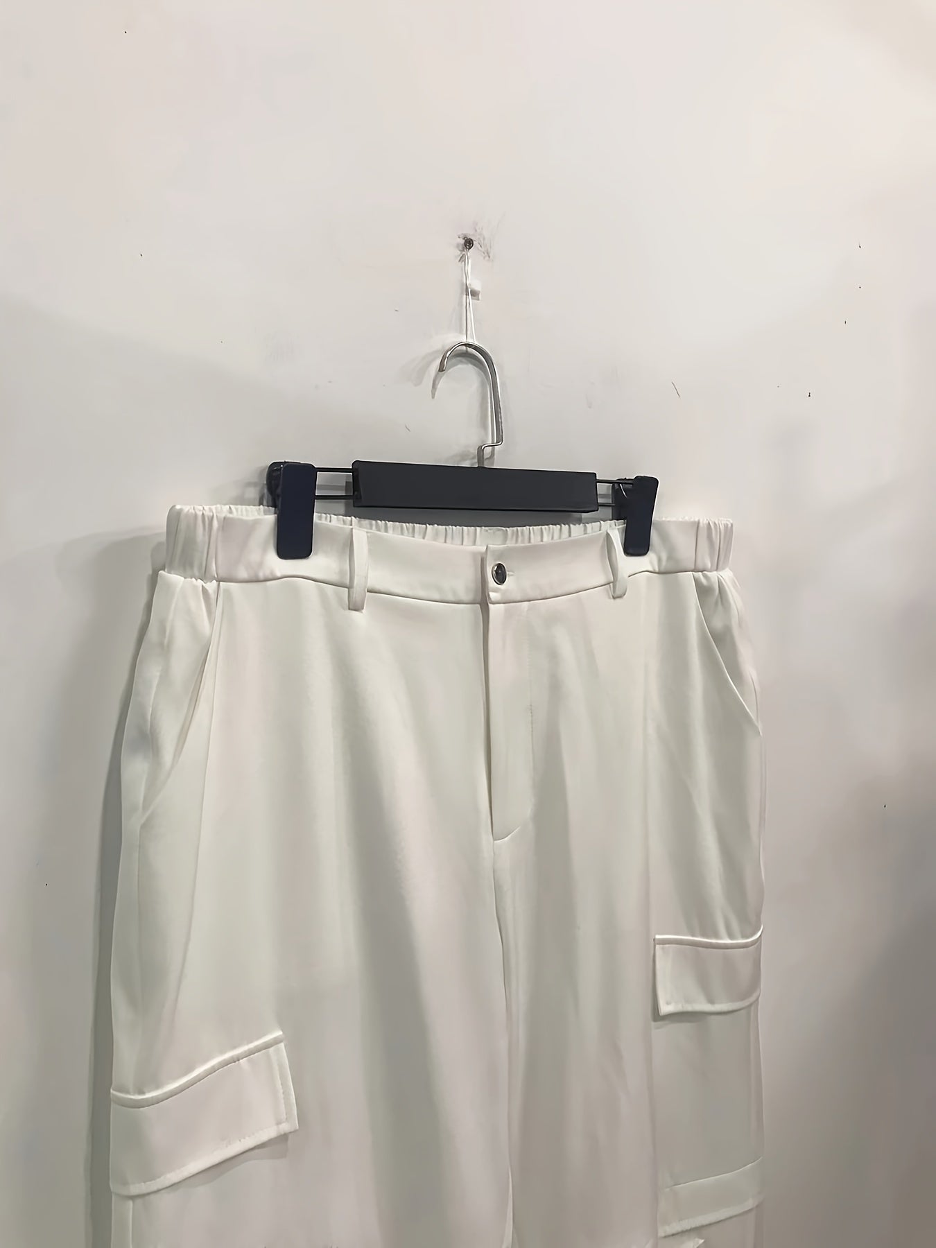 Solid High Rise Wide Leg Cargo Trousers