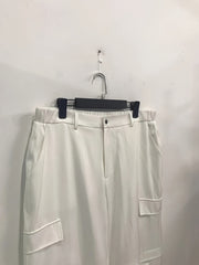  Solid High Rise Wide Leg Cargo Trousers