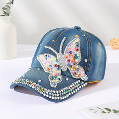 Colorful Rhinestone Butterfly Baseball Cap Patch Distressed Dad Hat