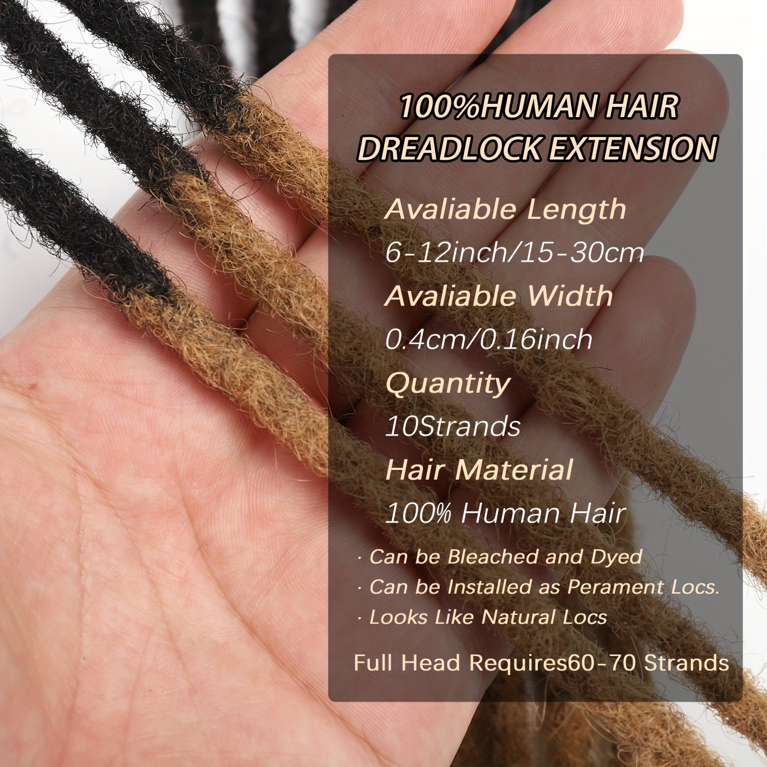 BRAID 100% Human Hair Dreadlock Extensions 10Strands 6-12 Inch
