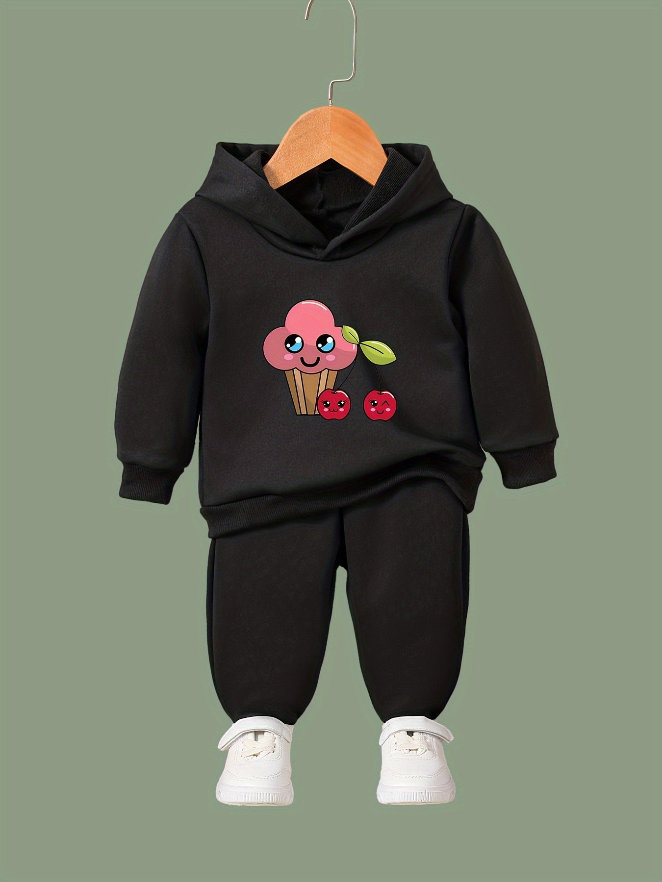 2pcs Girls Activewear Sets Sweet Cherries Pattern Breathable Sports Outfits