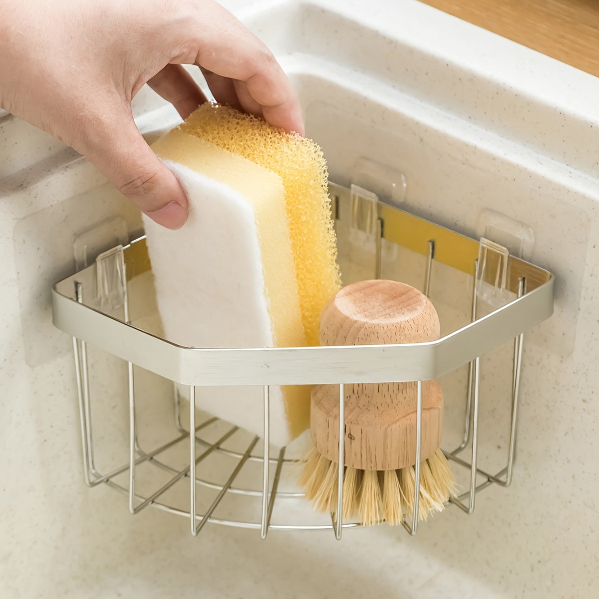 Stainless Steel Triangular Rag Corner Drain Rack Sink Sponge Storage