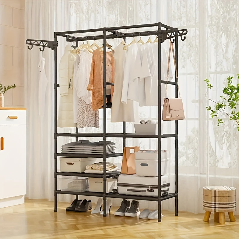 2-Tier Garment Rack with Storage & Hooks