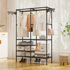 2-Tier Garment Rack with Storage & Hooks