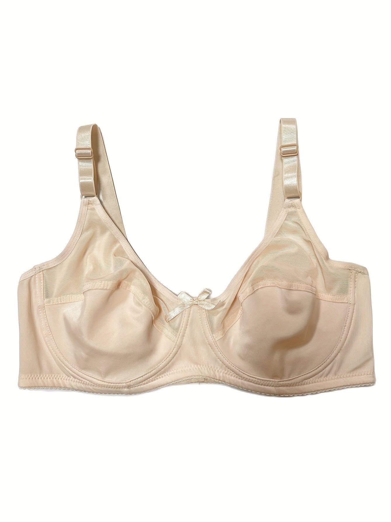  Contrast Mesh Underwire Non Padded Bow Front Bra