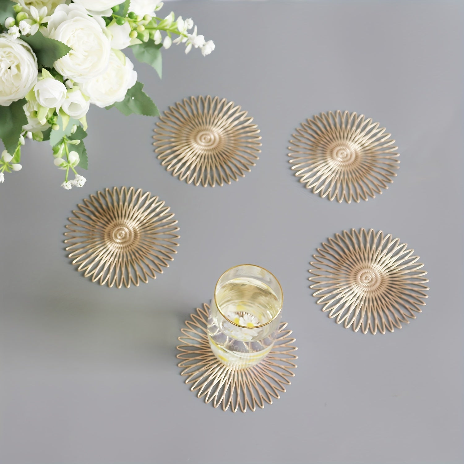6pcs Round PVC Coasters Floral Pattern Solid Coasters Washable Placemat