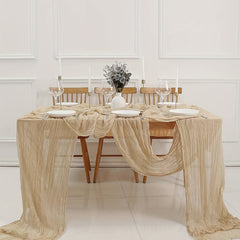 Polyester Table Runner Beige Balinese Pleated Solid Table Cover