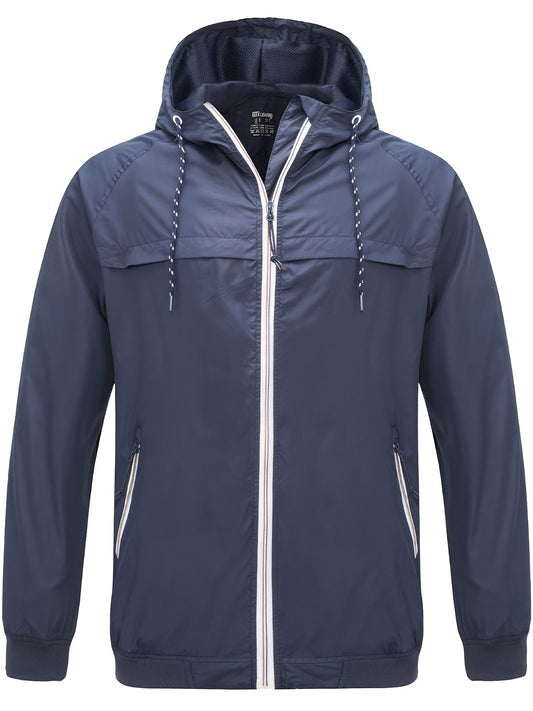 Men's Windbreaker Hooded Jacket Slim Fit Waterproof Trench Coat