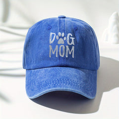 DOG MOM Print Baseball Cap Solid Washed Distressed Sports Hat Sunscreen Dad Hats
