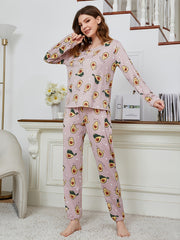 Avocado Print Pajama Set Long Sleeve Top & Pants Women's Sleepwear