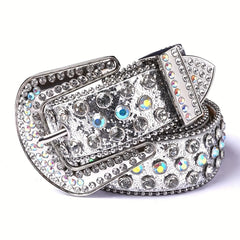 Rhinestone Glitter Punk Belt Unisex Real Leather Belt