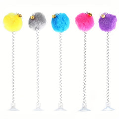 Interactive Plush Cat Toy with Feather Bell and Suction Cup